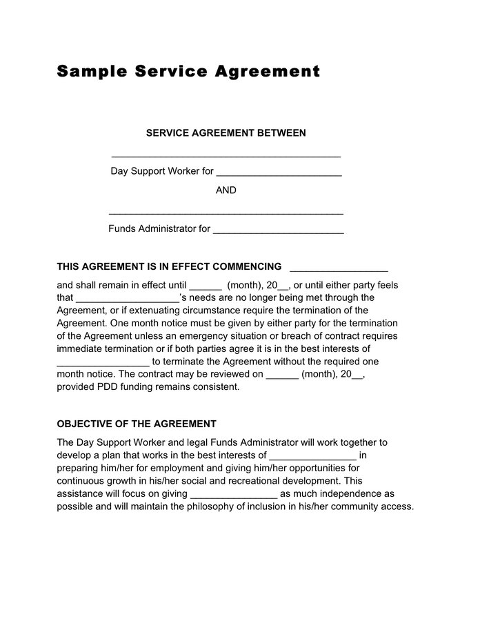 Sample Service Agreement In Word And Pdf Formats