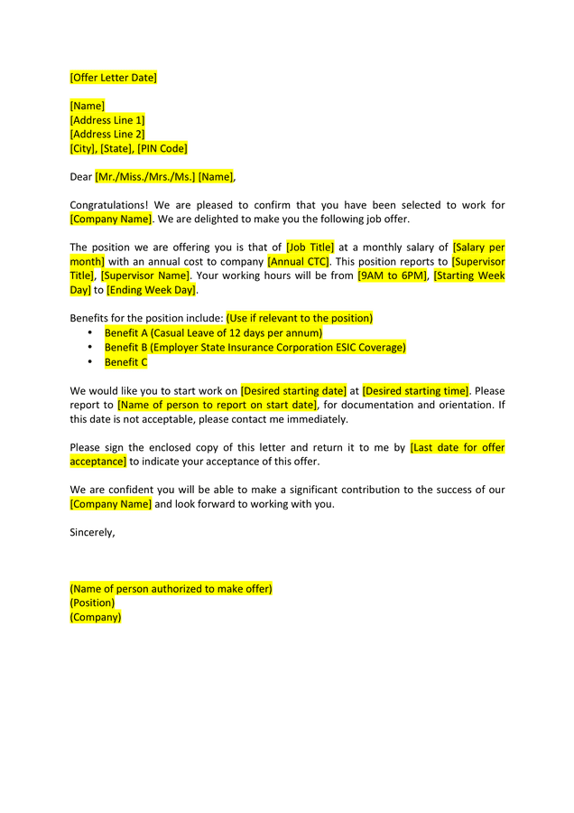 Job Offer Letter Sample Letters And Examples Word Pdf | Images and