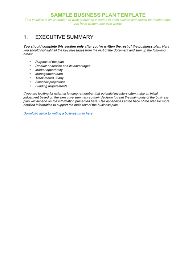 Business plan template free image