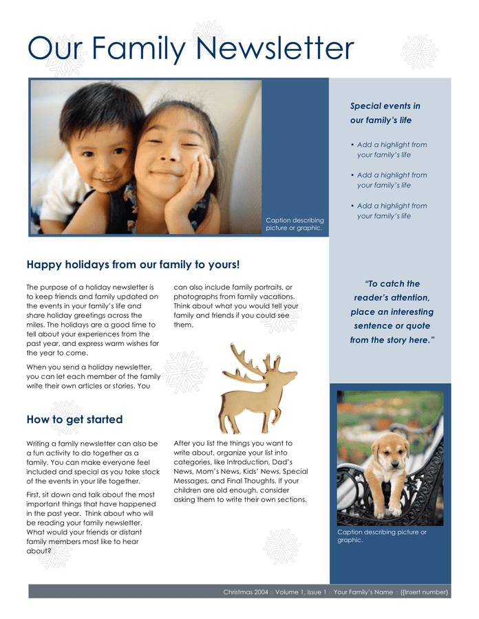 Family newsletter template in Word and Pdf formats