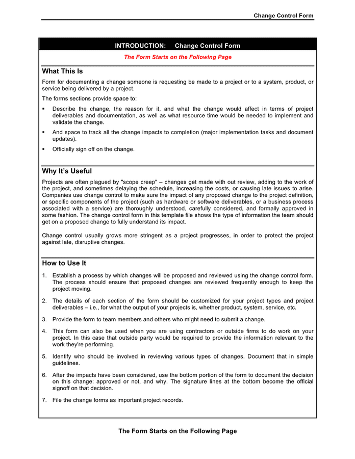 Change Control Form In Word And Pdf Formats