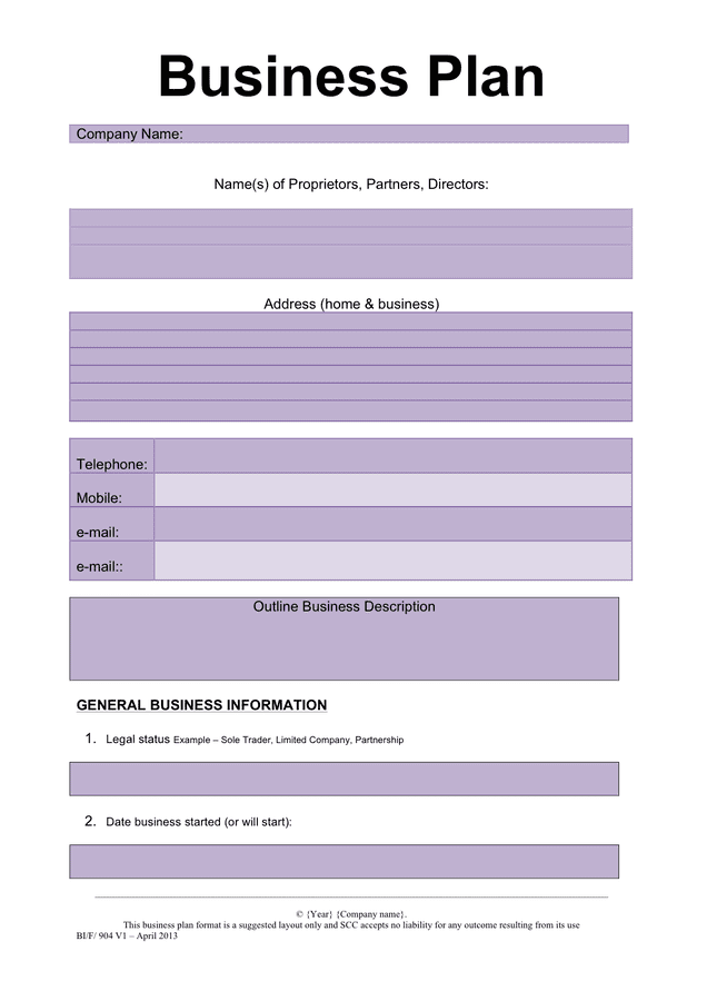 Business Plan Template Free Pdf