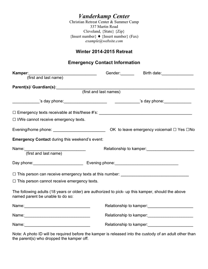 Summer Camp Registration Forms In Word And Pdf Formats Page 2 Of 7
