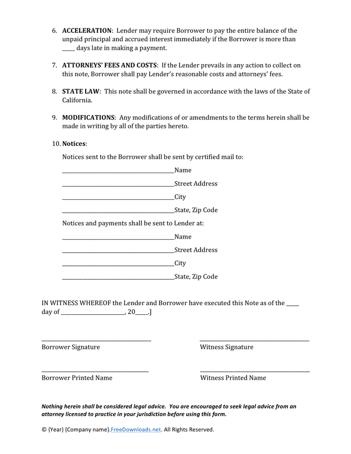 Promissory note template (California) in Word and Pdf formats page 2 of 4