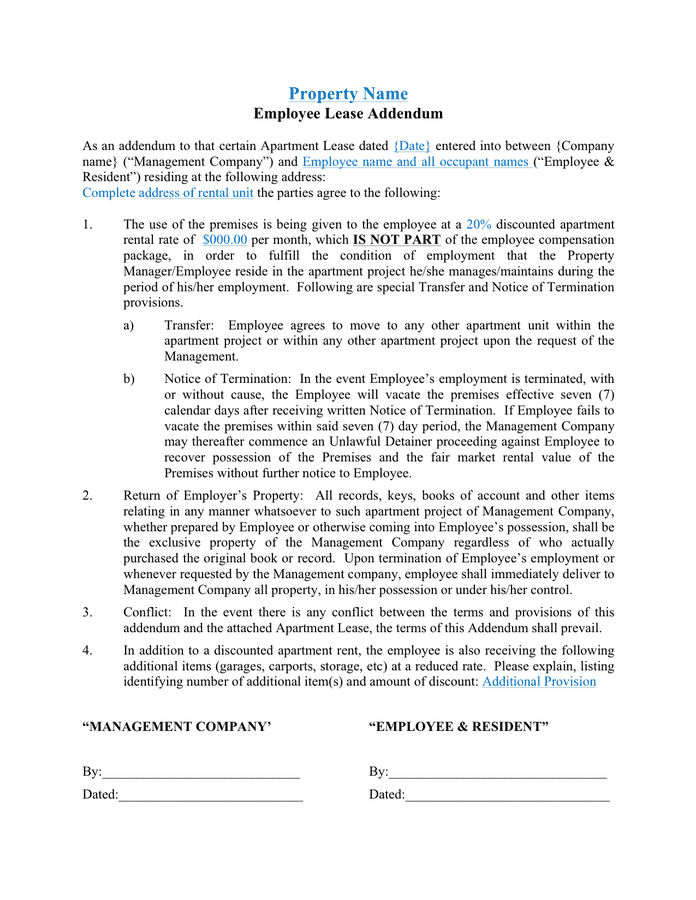 Addendum To Contract Template Word