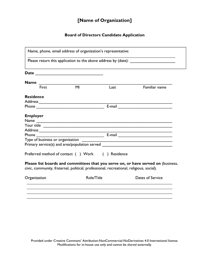 Board Of Directors Application Template 8718