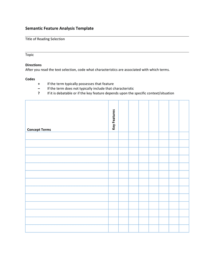 Semantic Feature Analysis Chart Pdf