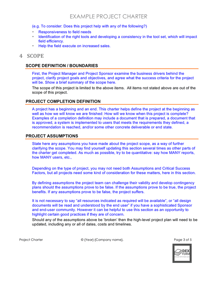 Pmbok project charter example picture