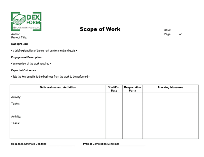 Scope Of Work Template In Word And Pdf Formats