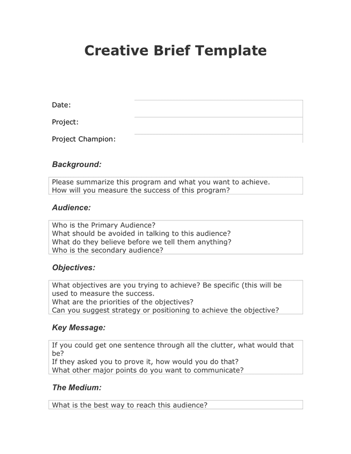 Creative Brief Template download free documents for PDF, Word and Excel