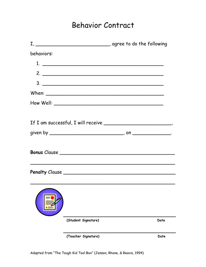 Behavior Contract Template download free documents for PDF, Word and