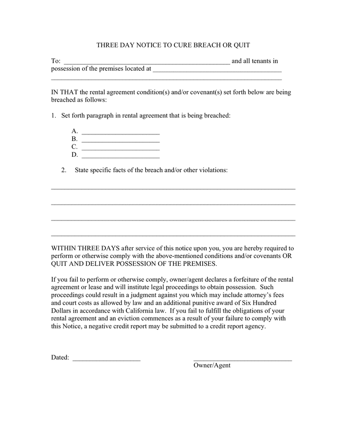three-day-notice-to-cure-breach-or-quit-in-word-and-pdf-formats