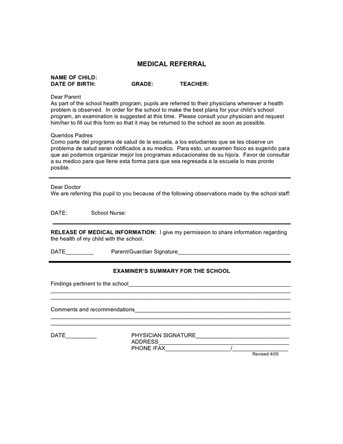 Medical Referral Form In Word And Pdf Formats 8547