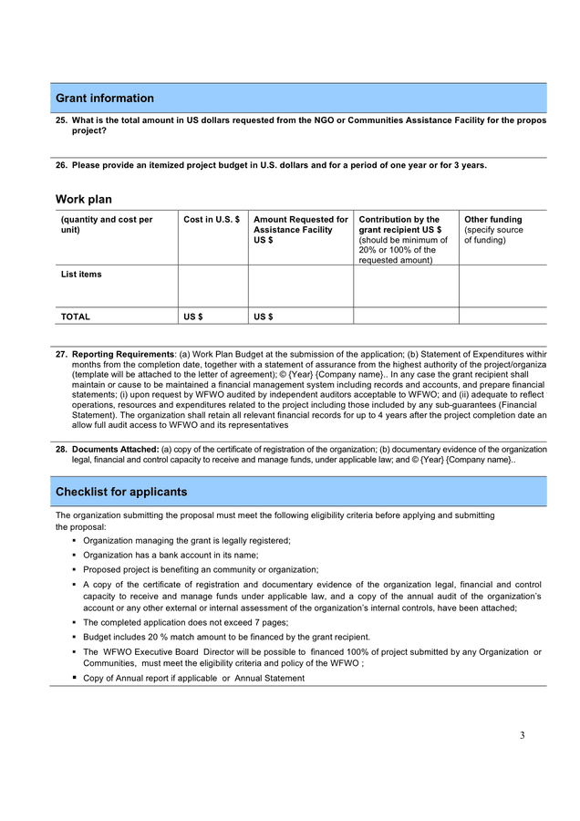 Template application form for sumbission of grants in Word and Pdf