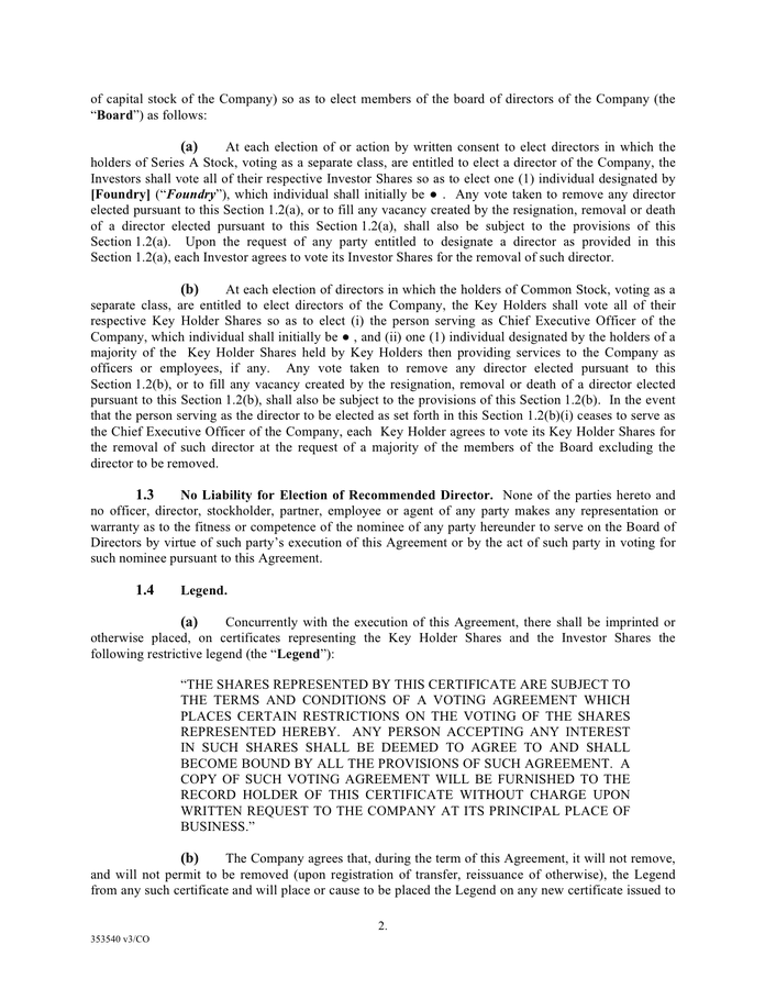 Shareholder's voting agreement template in Word and Pdf formats page