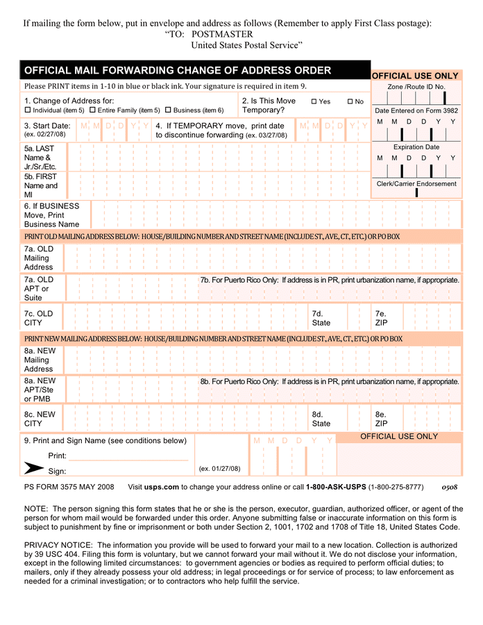 Usps Change Of Address Form In Word And Pdf Formats