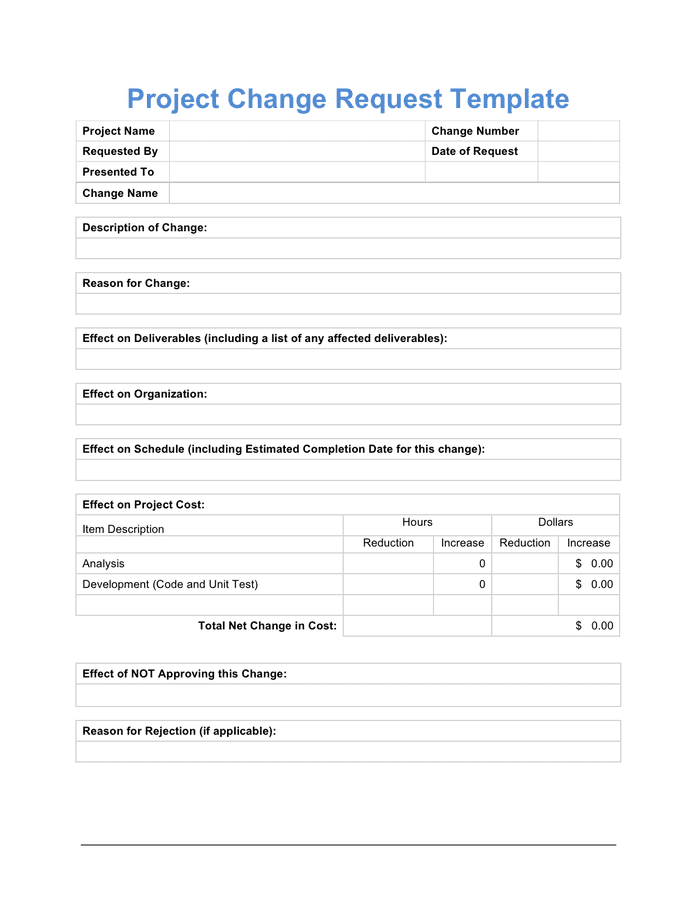 Change Request Template download free documents for PDF, Word and Excel