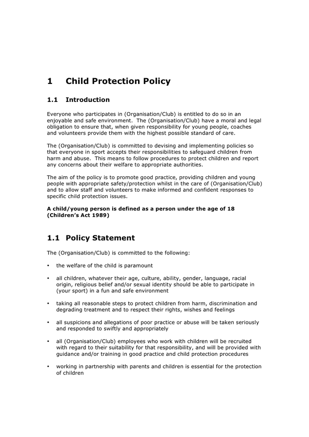 Child protection policy template in Word and Pdf formats page 2 of 14