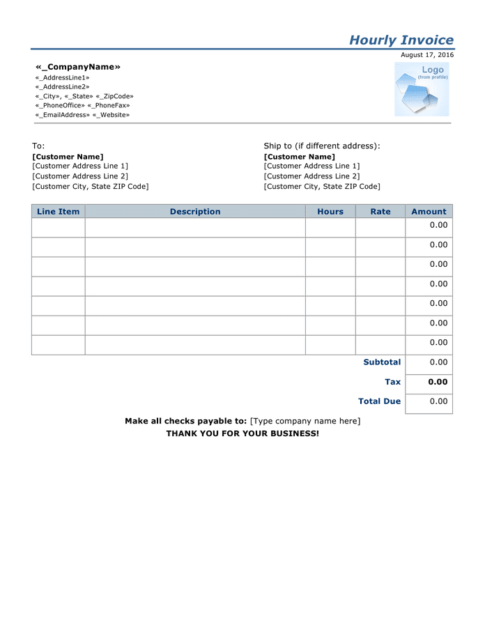 free hourly invoice template pdf word eforms free planner templates