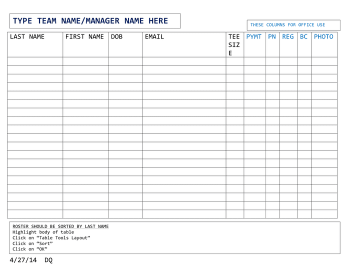 Roster Template Download Free Documents For Pdf Word And Excel