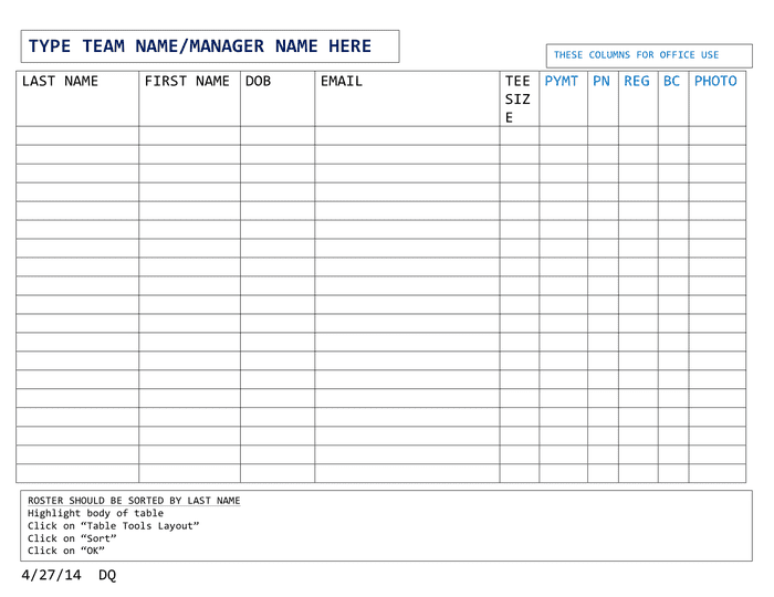 Roster Template Download Free Documents For PDF Word And Excel