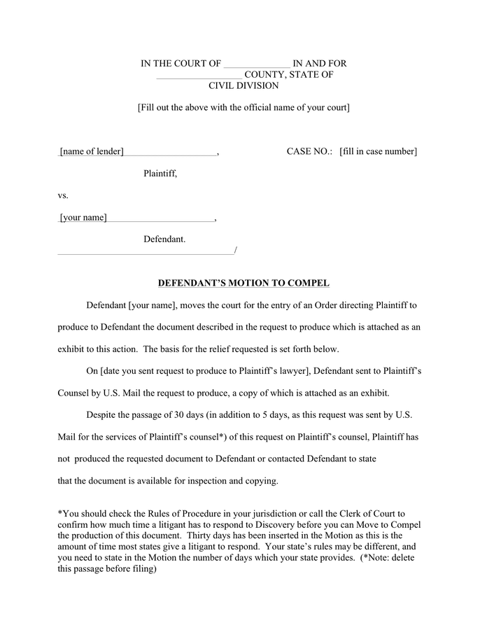 Defendant's motion to compel form in Word and Pdf formats