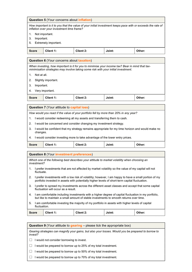 financial-risk-profile-questionnaire-in-word-and-pdf-formats-page-2-of-4