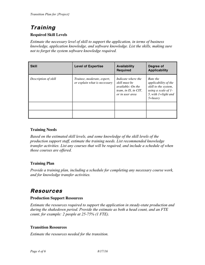 Project Transition Plan Template In Word And Pdf Formats Page 4 Of 6