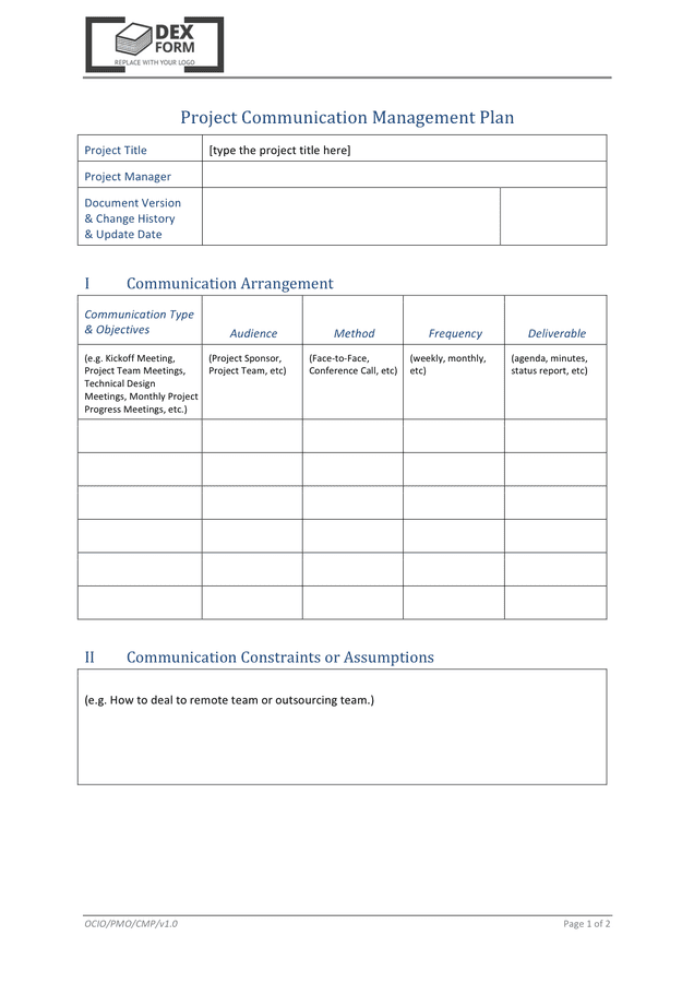 Project communication management plan in Word and Pdf formats