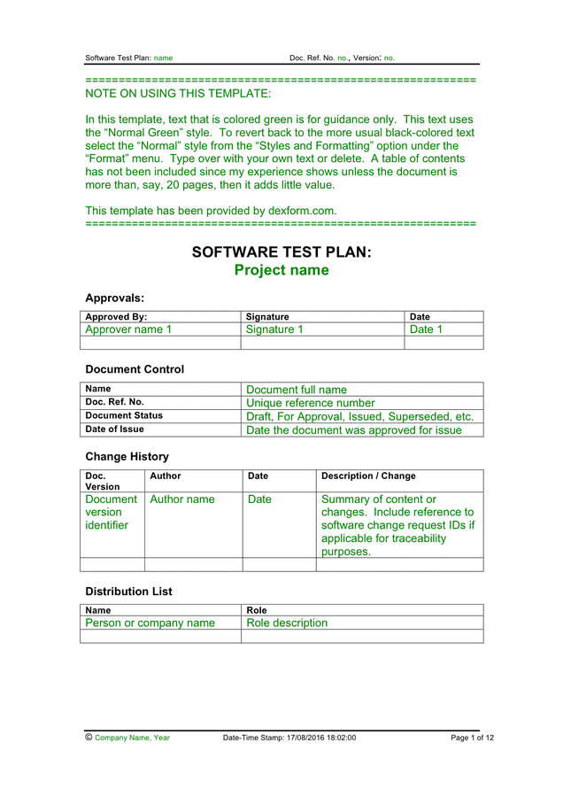 Software Test Plan Template In Word And Pdf Formats
