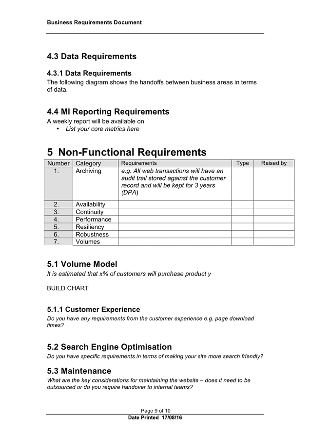 Example Business Requirements Document Template