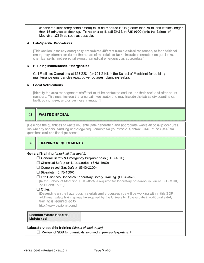 Standard Operating Procedure Template In Word And Pdf Formats Page 5 Of 6