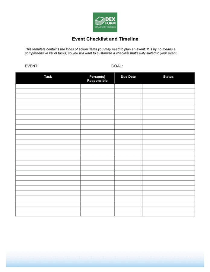 Sample checklist for event planning in Word and Pdf formats