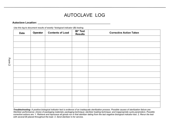 Printable Autoclave Log Sheet Templates Printable World Holiday