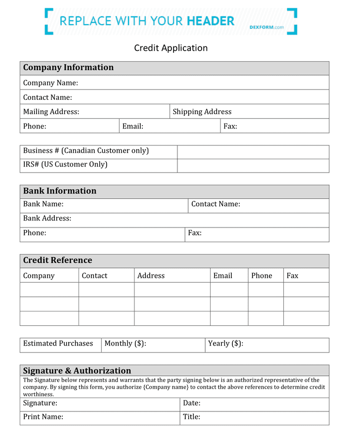 Credit Application Form Template Free Download