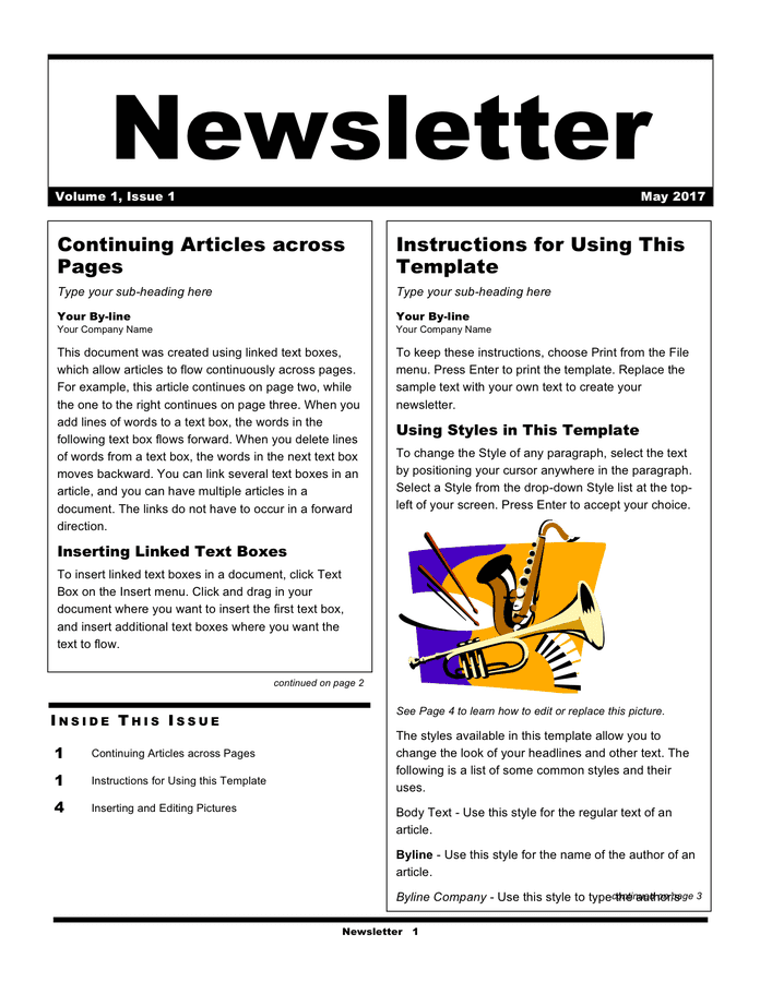 Newsletter Template In Word And Pdf Formats