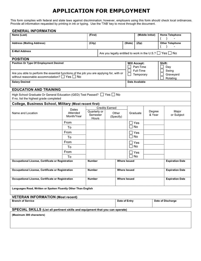 Application For Employment Template from static.dexform.com