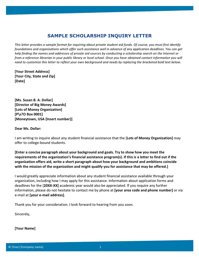 Sample Scholarship Inquiry Letter In Word And Pdf Formats