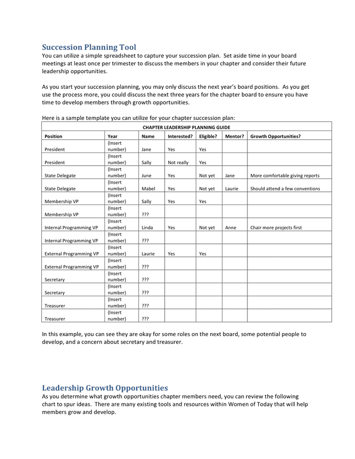 Succession planning for chapters template in Word and Pdf formats page 2 of 6