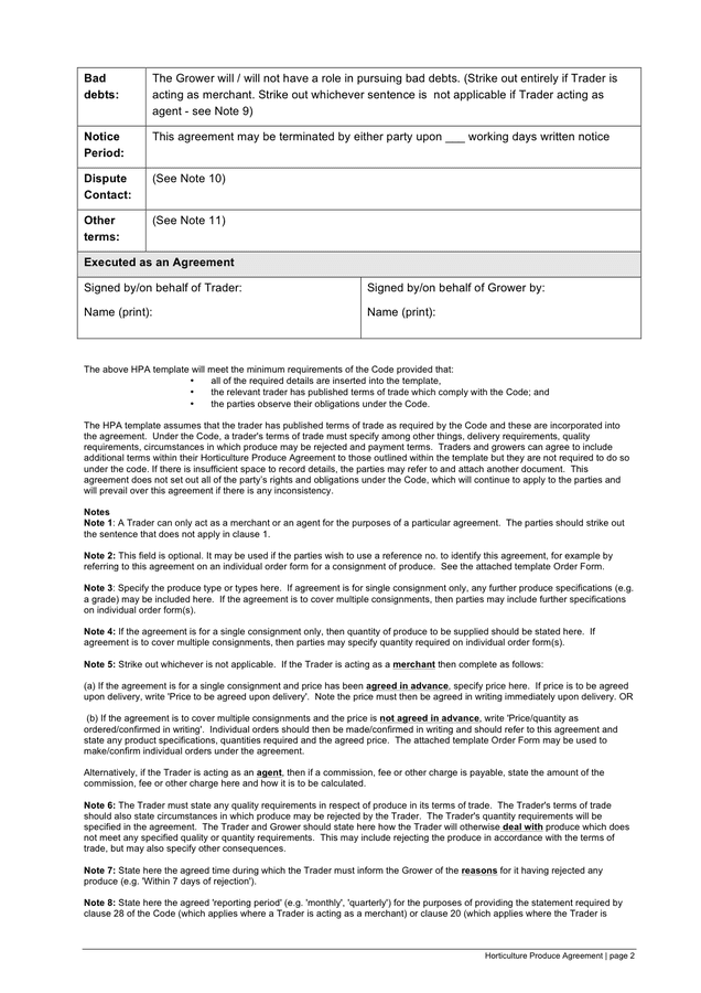Horticulture produce agreement template in Word and Pdf formats page