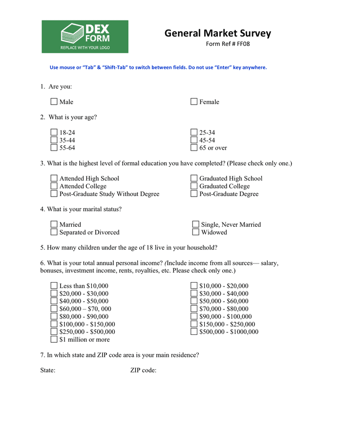 General market Survey Form In Word And Pdf Formats