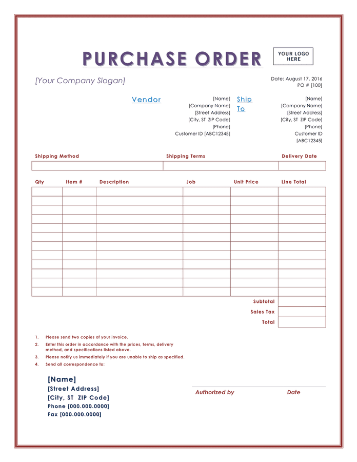 Purchase Order Purchase Order Template Purchase Order Form Purchase