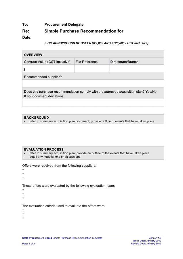 Simple Purchase Recommendation Form In Word And Pdf Formats