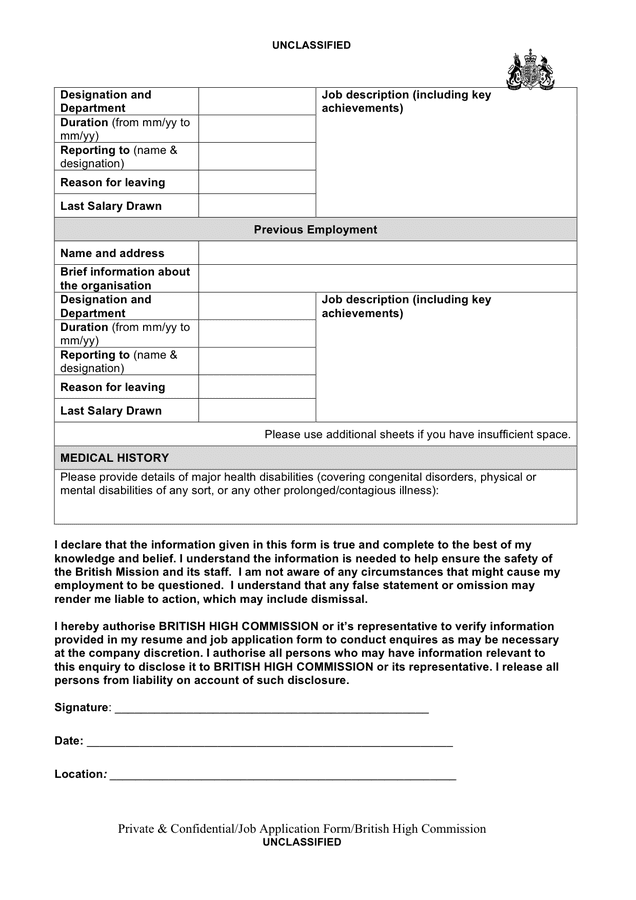Job Application Form Gb In Word And Pdf Formats Page 4 Of 4 3594