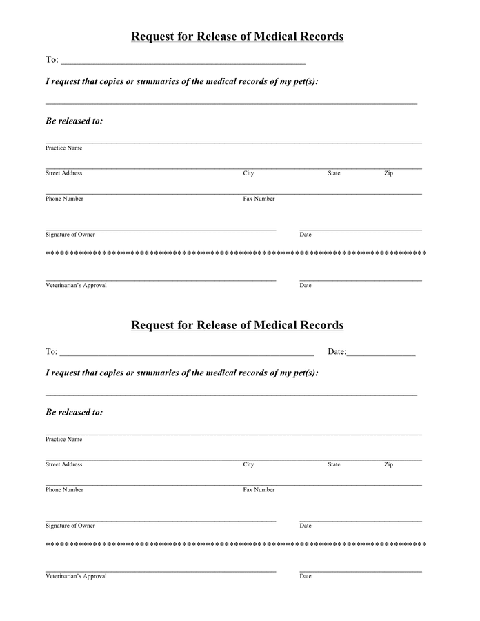Forms To Request Medical Records