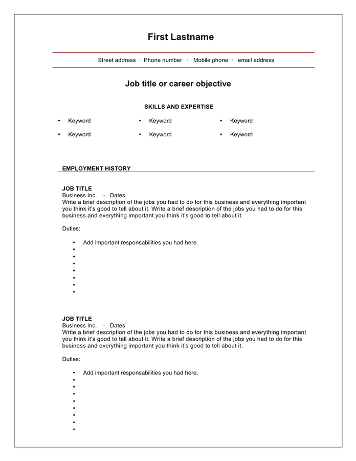 Blank cv template in Word and Pdf formats