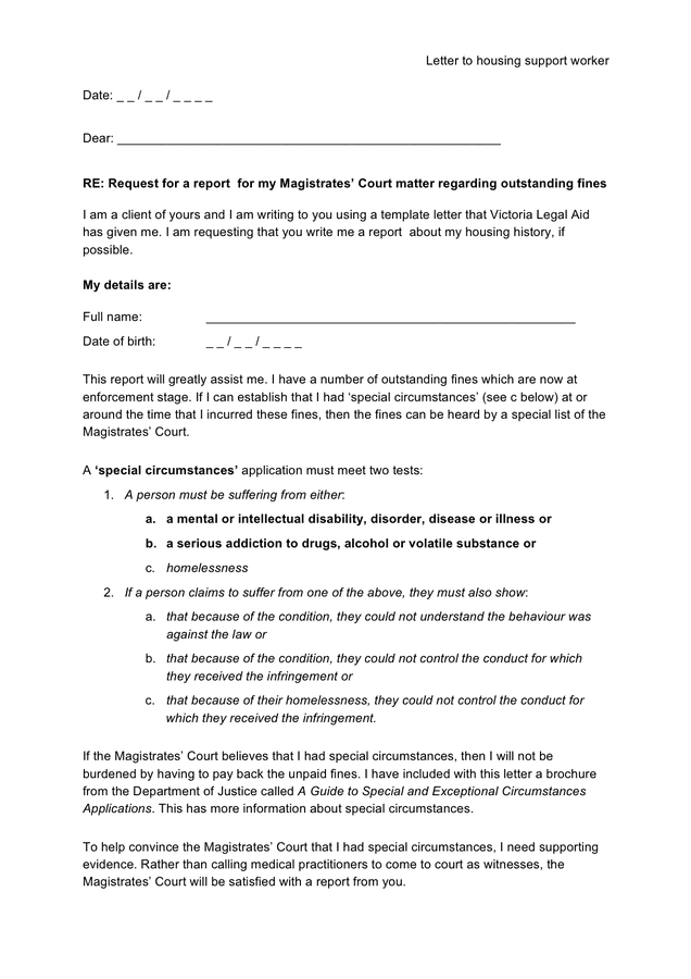 Letter To Housing Support Worker In Word And Pdf Formats