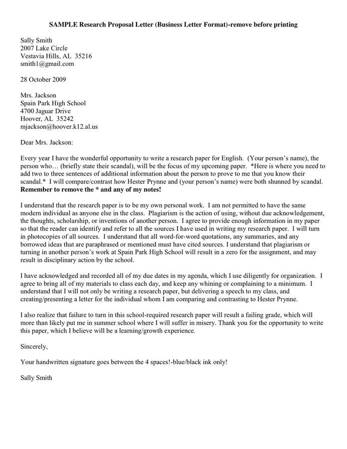 Research Proposal Letter In Word And Pdf Formats