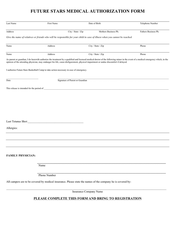 Medical Authorization Form Template In Word And Pdf Formats