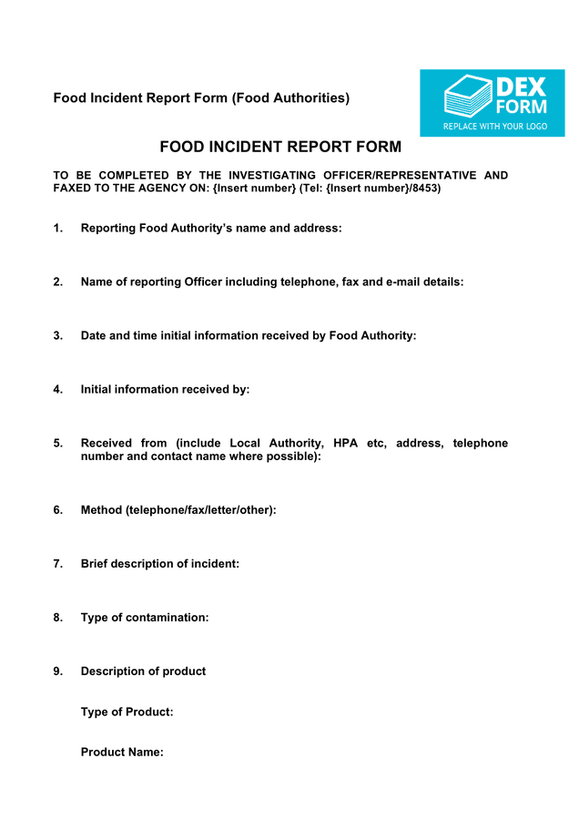 Food Incident Report Form UK In Word And Pdf Formats